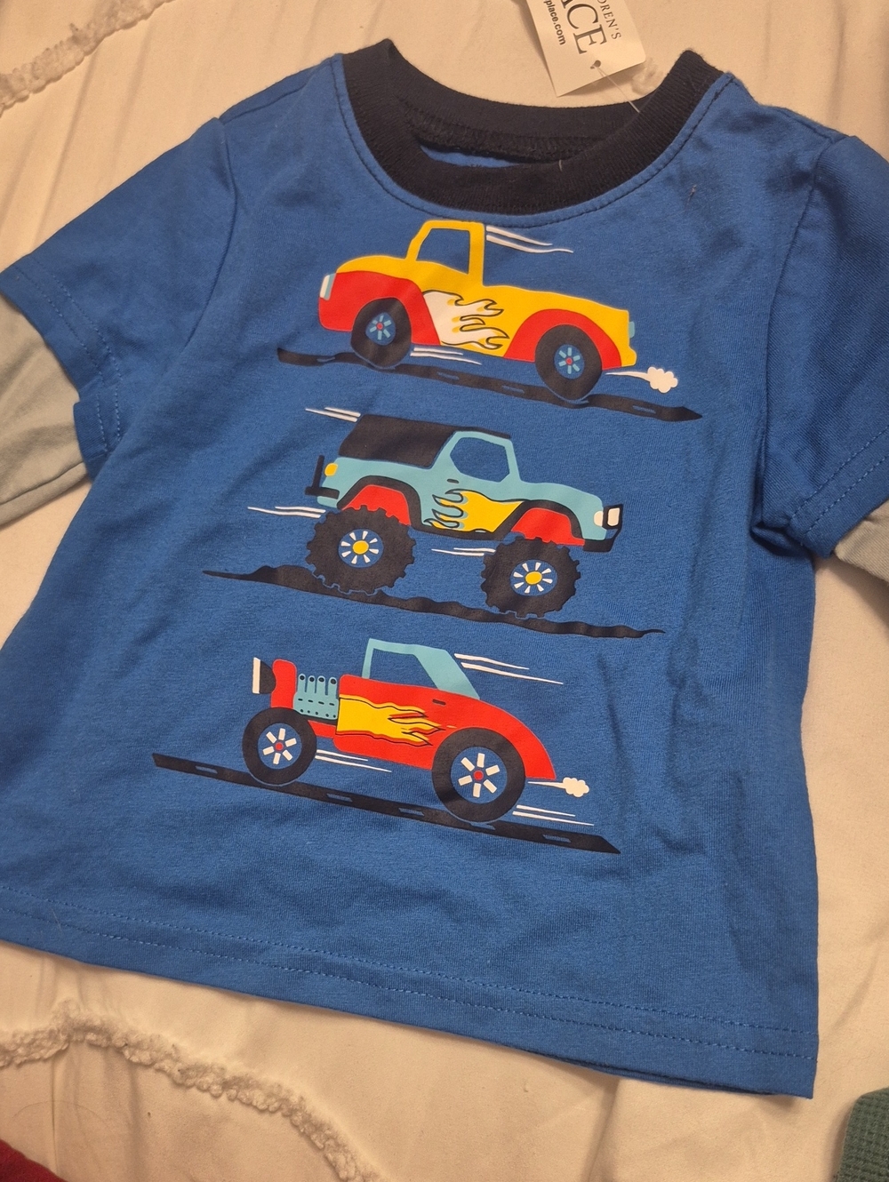 The Children's Place Bright Blue Long Sleeve Tee with Colorful Truck Graphics